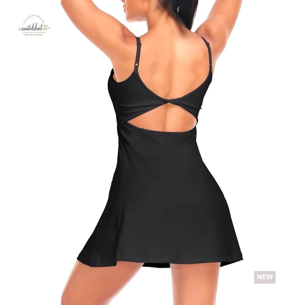 Women's Athletic Dress with Built-in Bra, Adjustable Straps, Pockets